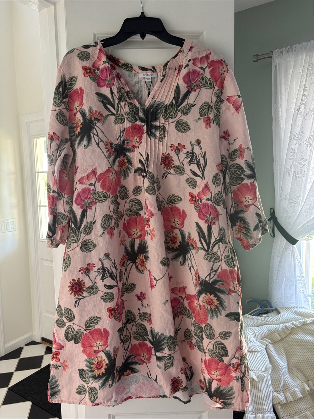 Chico's Pink Floral Pintuck Dress